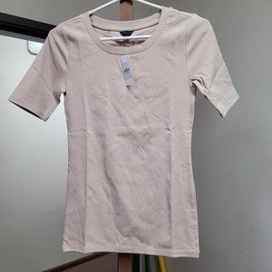 Ann Taylor Cotton Scoop Neck Tee, Tan,S